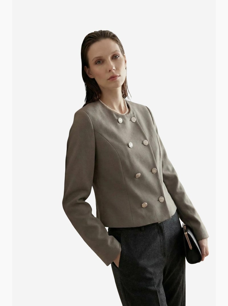 Giacca corta sartoriale in tweed con bottoni my fashion Cachi - Kiabi