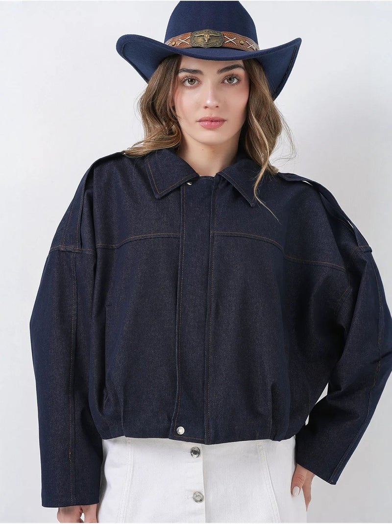 Giacca crop oversize con zip e tasca bdart Blu marino - Kiabi