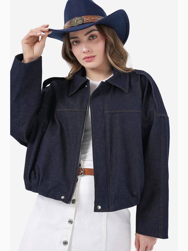Giacca crop oversize con zip e tasca bdart Blu marino - Kiabi