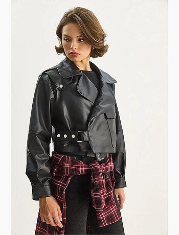 Giacca cropped oversize in ecopelle lucci