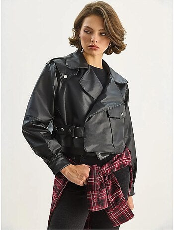 Giacca cropped oversize in ecopelle lucci