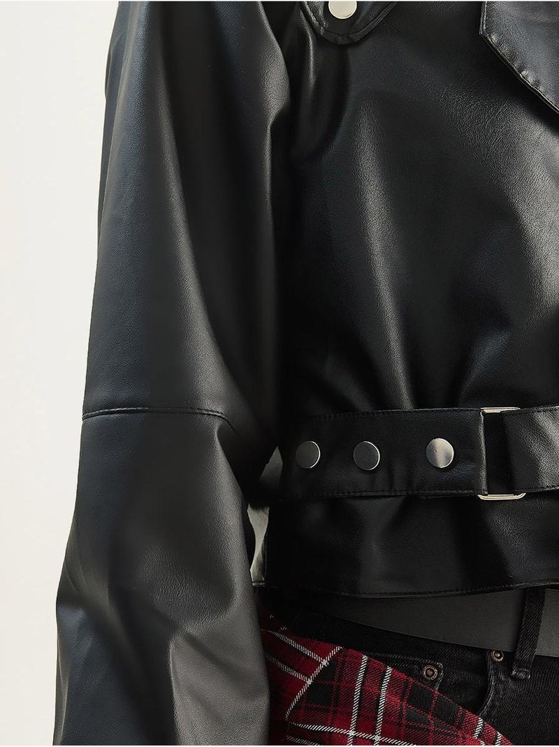 Giacca cropped oversize in ecopelle lucci Nero - Kiabi