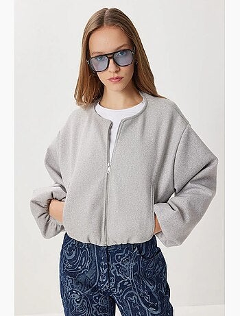 Giacca cropped testurizzata con zip istanbul