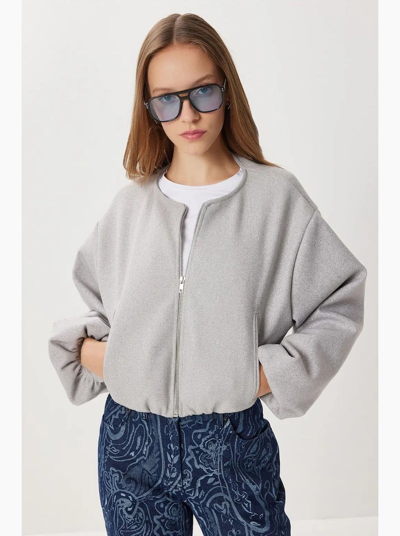 Giacca cropped testurizzata con zip istanbul Grigio chiaro - Kiabi