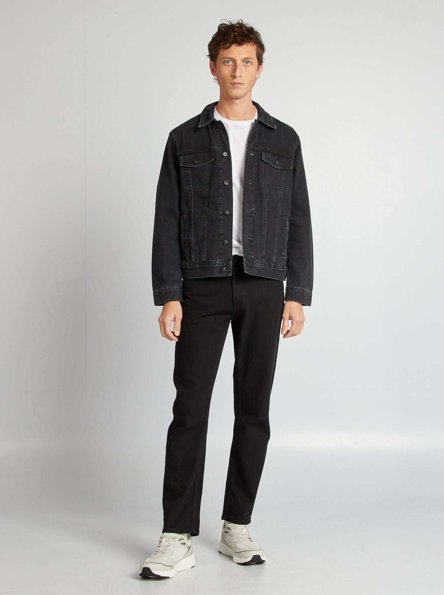 LAMKUKU Giacca Jeans Uomo Strappata Denim Grigio Slim Fit - 2
