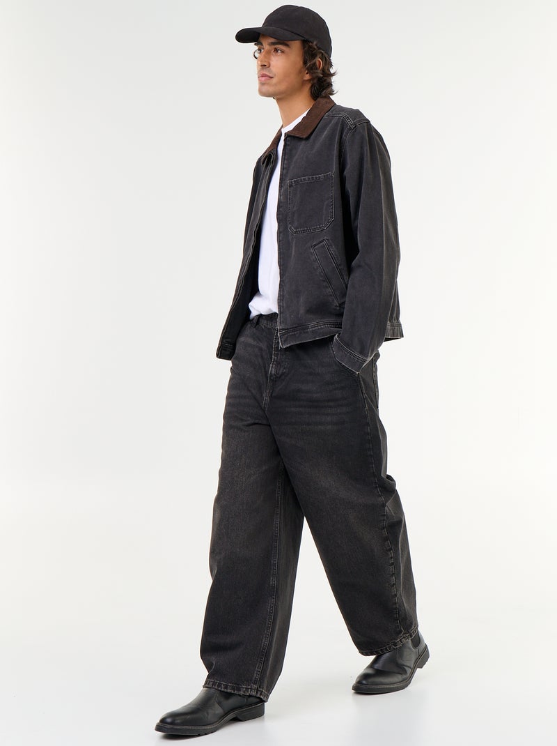 Giacca di jeans con collo in velluto a coste Nero - Kiabi
