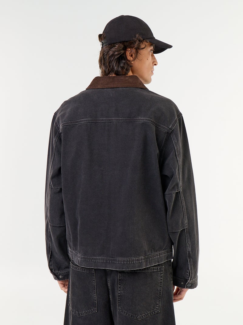 Giacca di jeans con collo in velluto a coste Nero - Kiabi