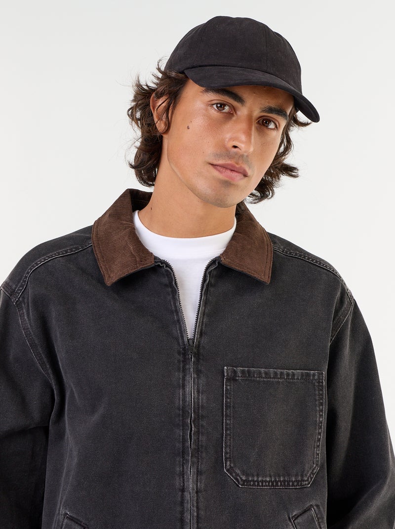 Giacca di jeans con collo in velluto a coste Nero - Kiabi