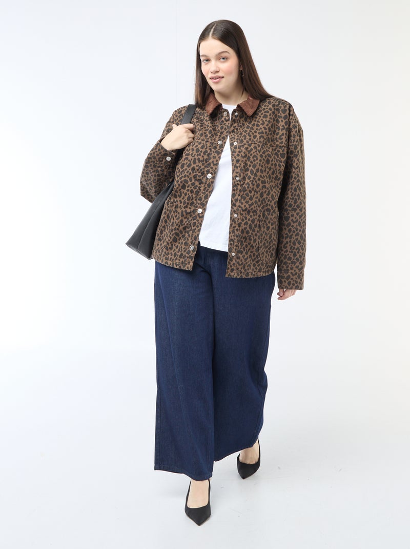 Giacca di jeans corta con motivo leopardato Marrone - Kiabi