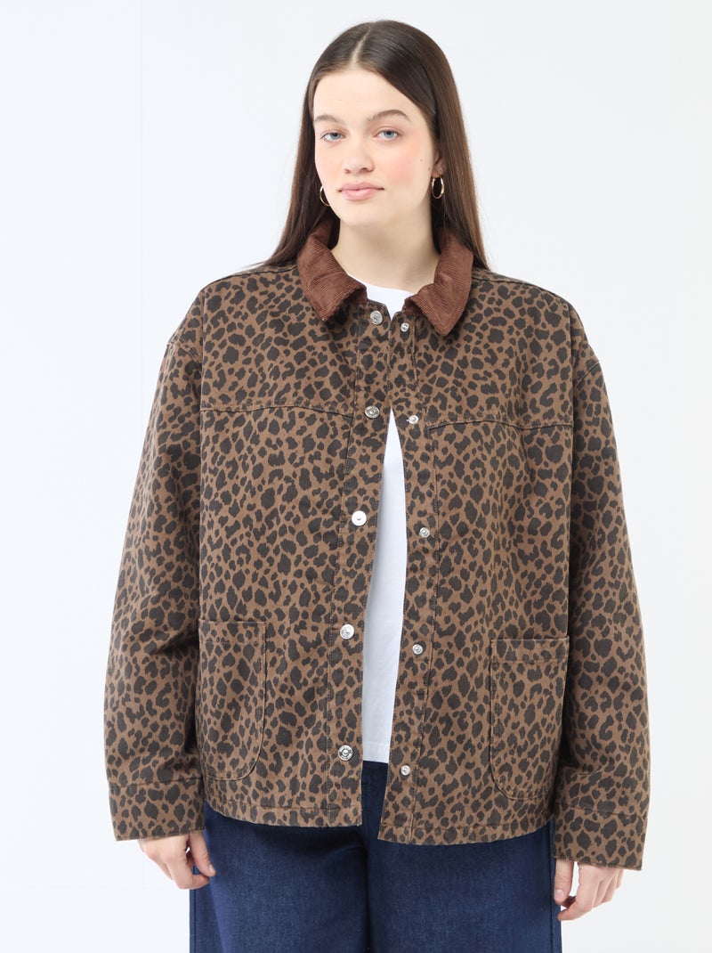 Giacca di jeans corta con motivo leopardato Marrone - Kiabi