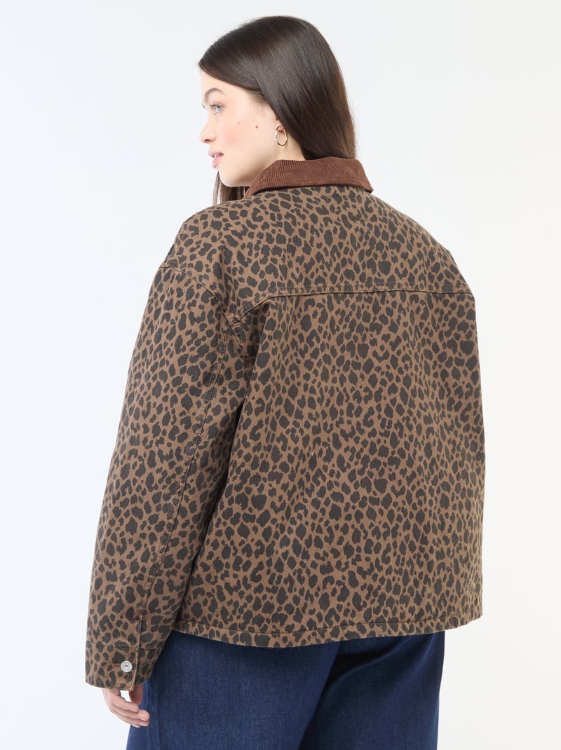 Giacca di jeans corta con motivo leopardato Marrone - Kiabi