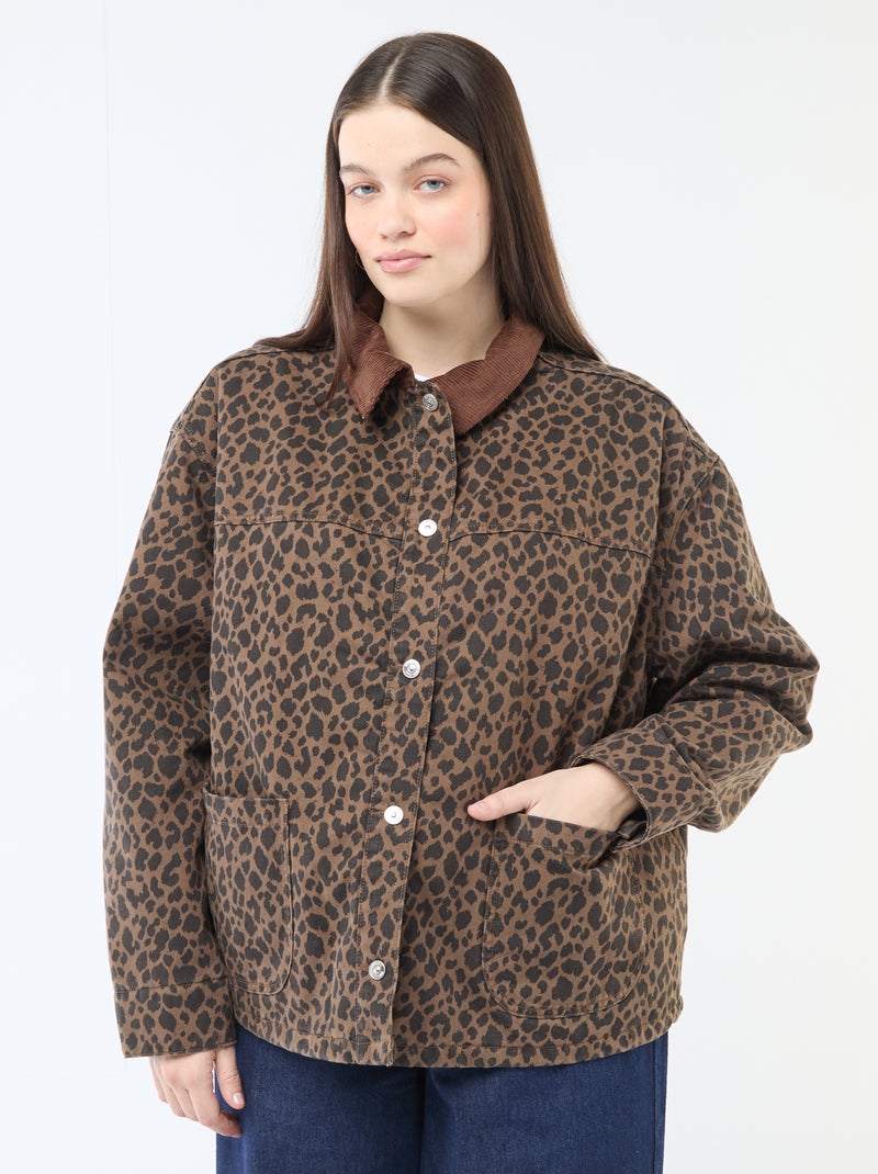 Giacca di jeans corta con motivo leopardato Marrone - Kiabi