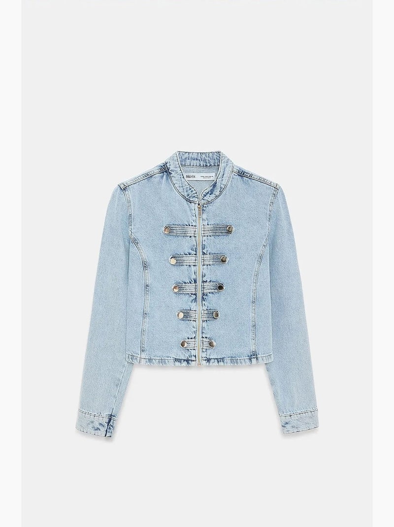 Giacca di jeans cropped con colletto alla coreana dilvin Blu chiaro - Kiabi