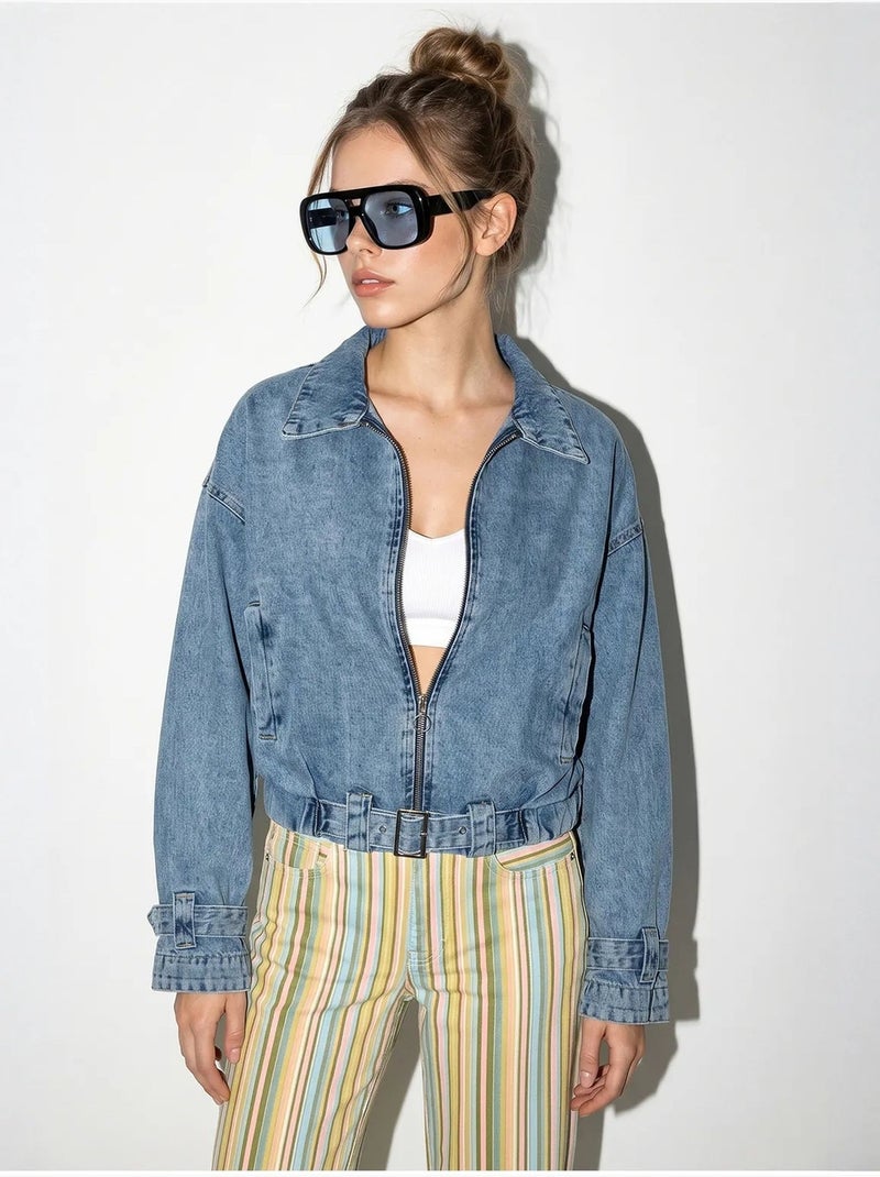 Giacca di jeans cropped oversize da donna lucci Blu zaffiro - Kiabi