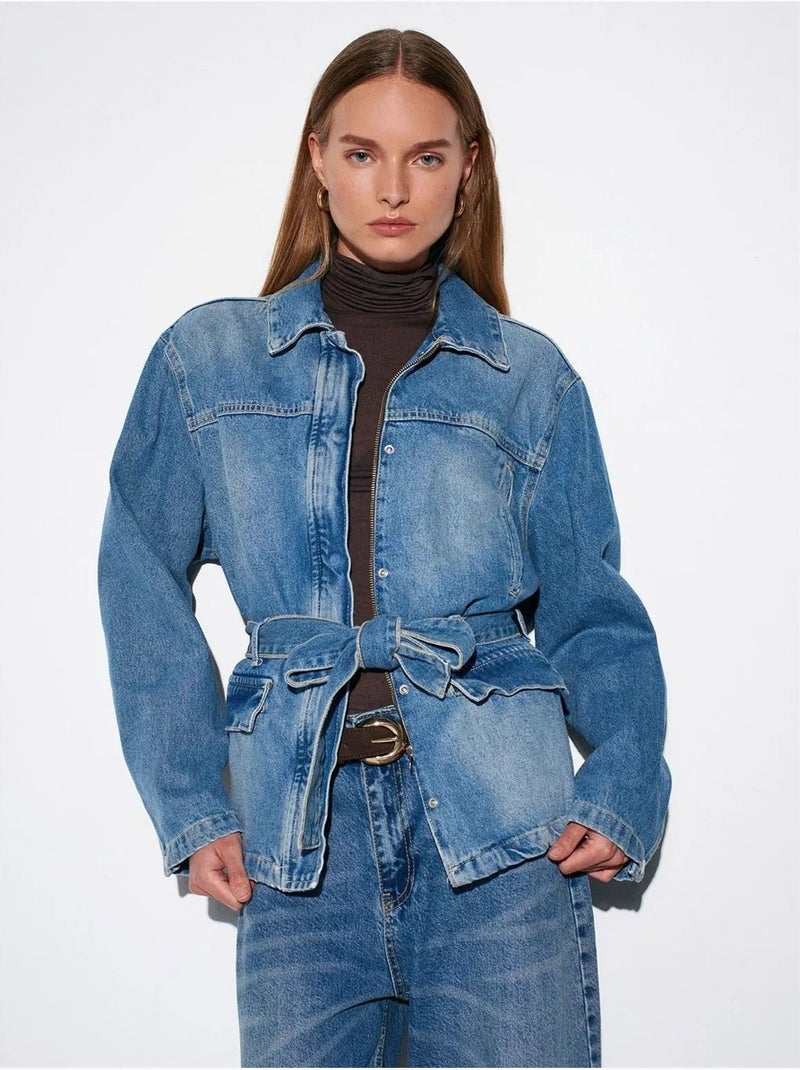 Giacca di jeans da donna con cintura dilvin Blu zaffiro - Kiabi