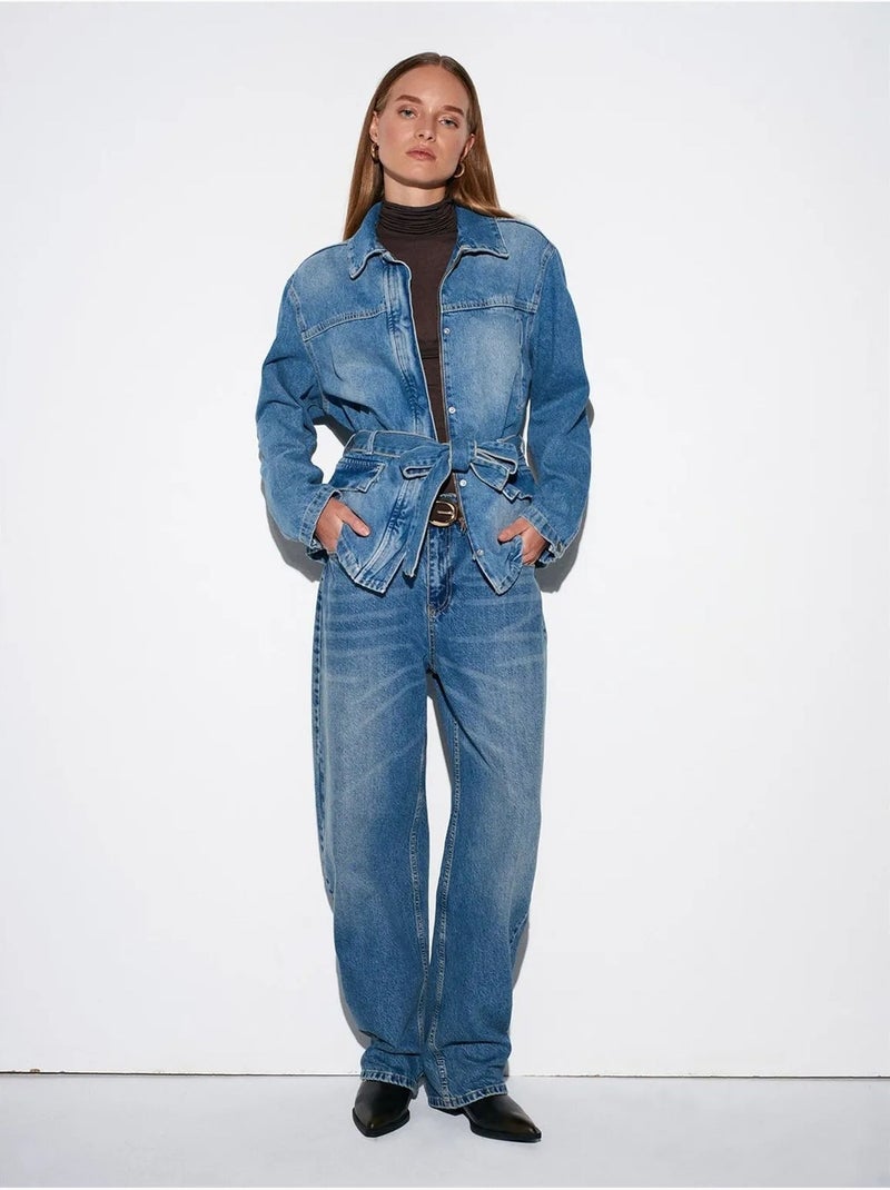 Giacca di jeans da donna con cintura dilvin Blu zaffiro - Kiabi