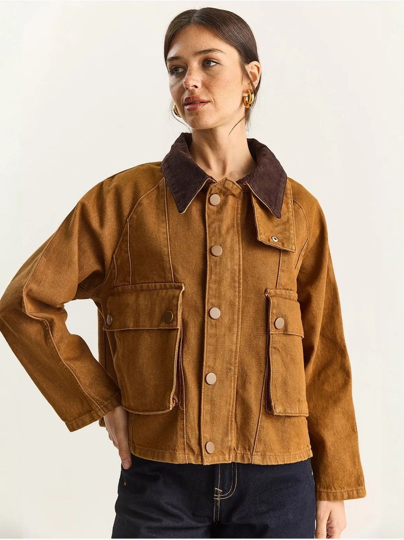 Giacca di jeans oversize con chiusura a bottoni e tasche lucci Cammello - Kiabi