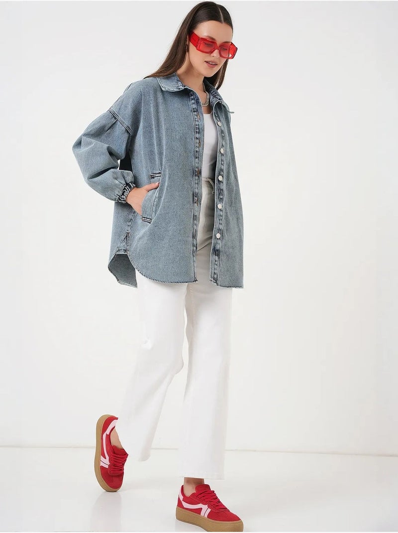 Giacca di jeans oversize con colletto a camicia bdart Blu chiaro - Kiabi