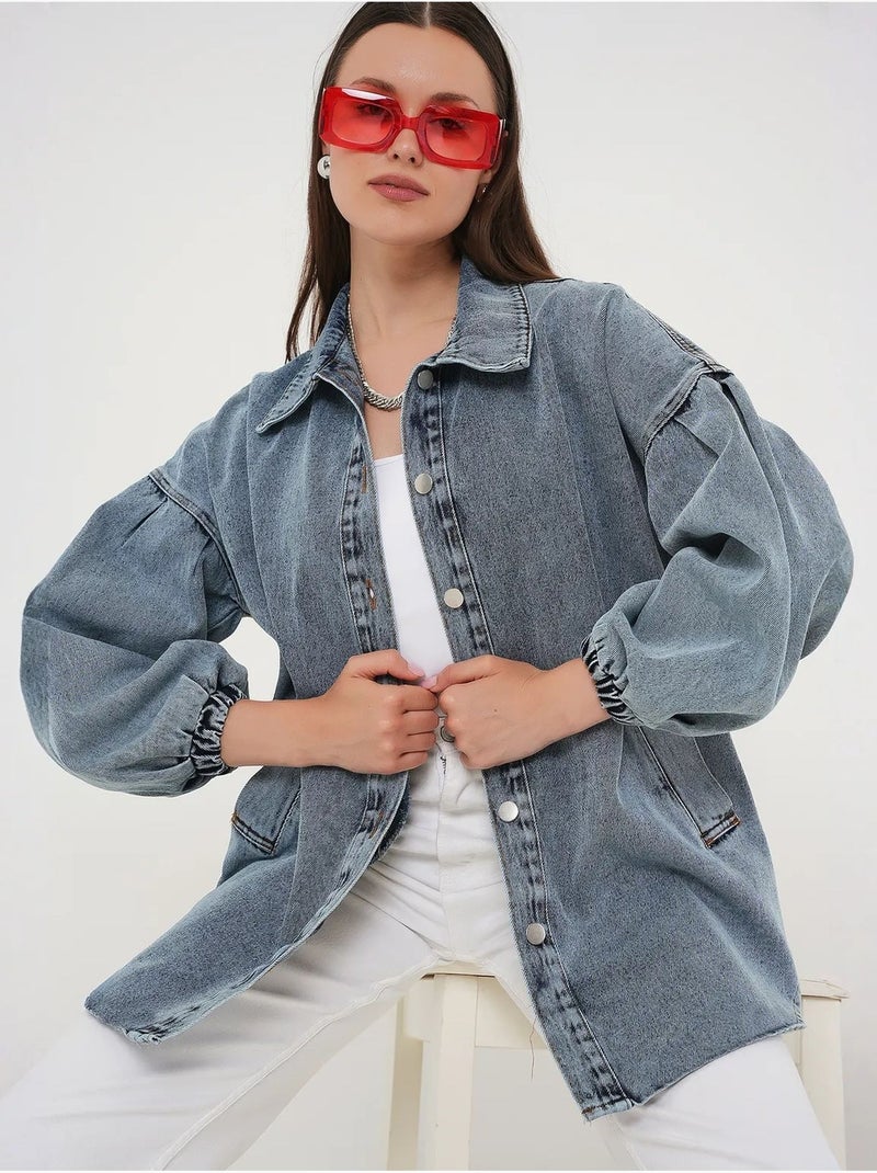Giacca di jeans oversize con colletto a camicia bdart Blu chiaro - Kiabi