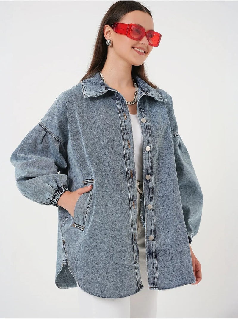 Giacca di jeans oversize con colletto a camicia bdart Blu chiaro - Kiabi