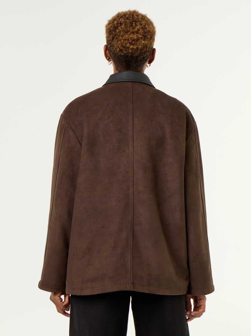 Giacca dritta in camoscio sintetico con collo in similpelle Marrone - Kiabi