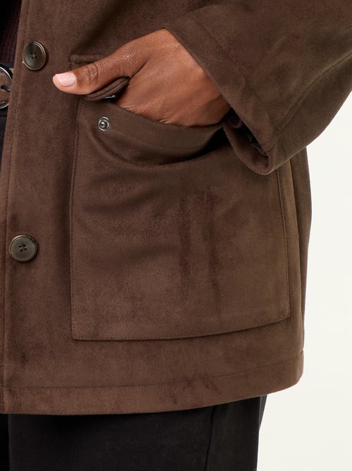 Giacca dritta in camoscio sintetico con collo in similpelle - Kiabi