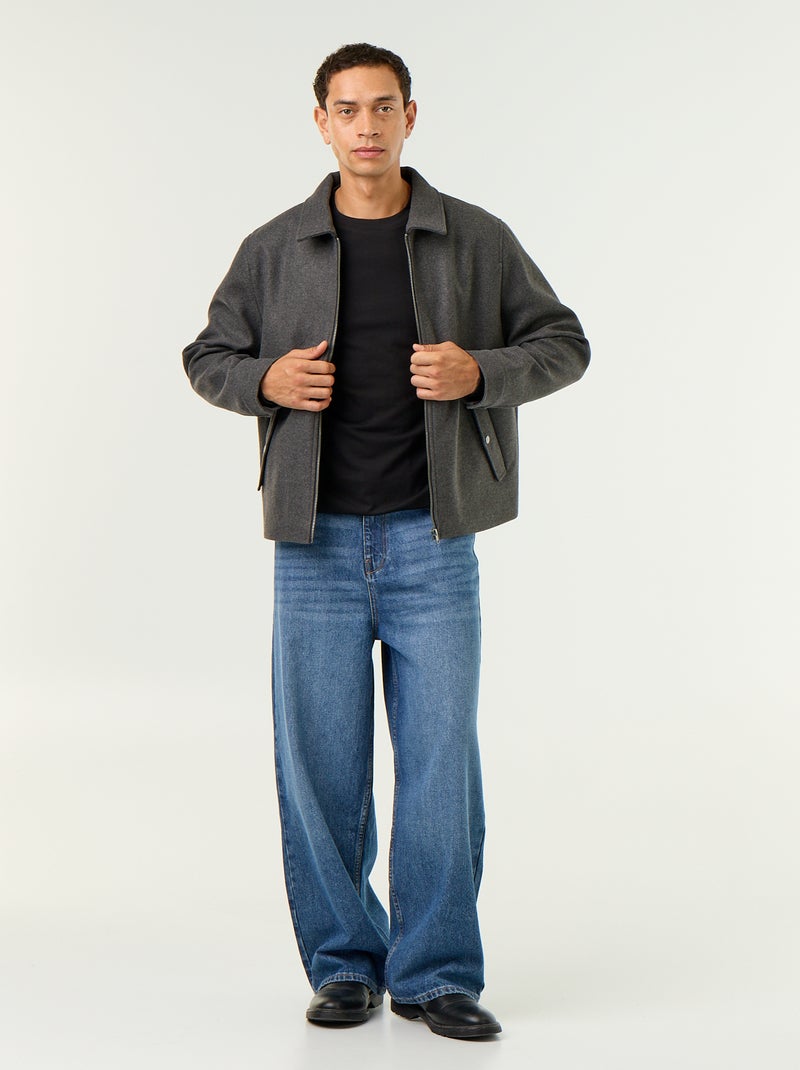 Giacca effetto lana con collo a camicia Grigio - Kiabi