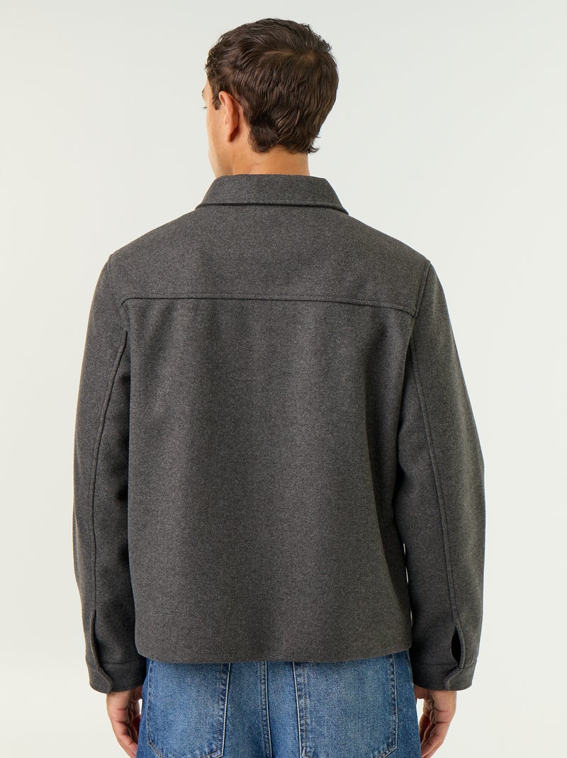 Giacca effetto lana con collo a camicia Grigio - Kiabi