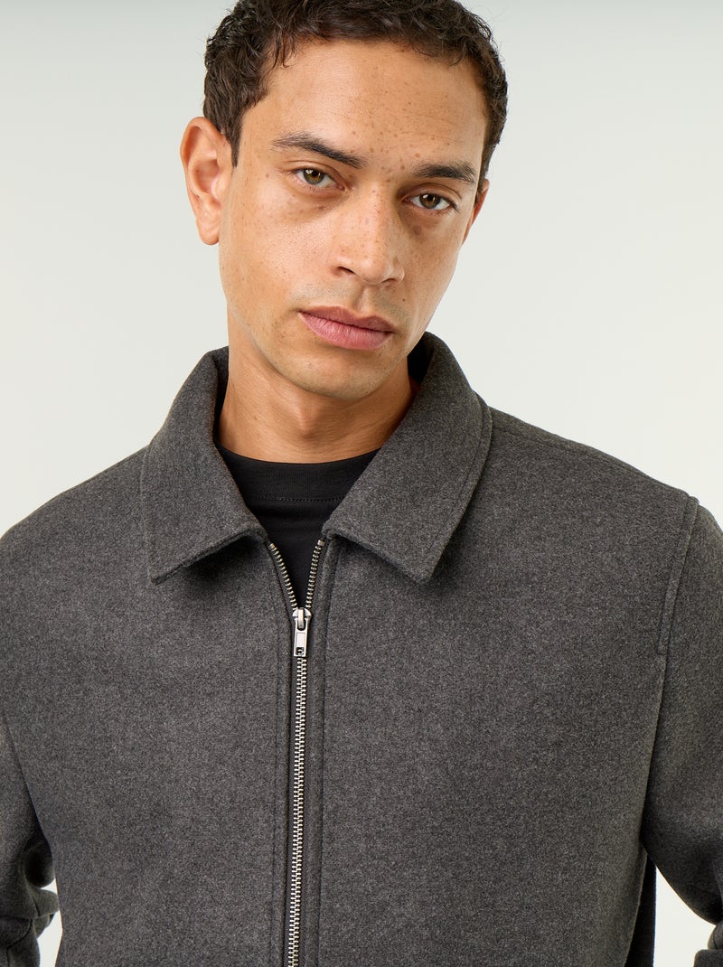 Giacca effetto lana con collo a camicia Grigio - Kiabi