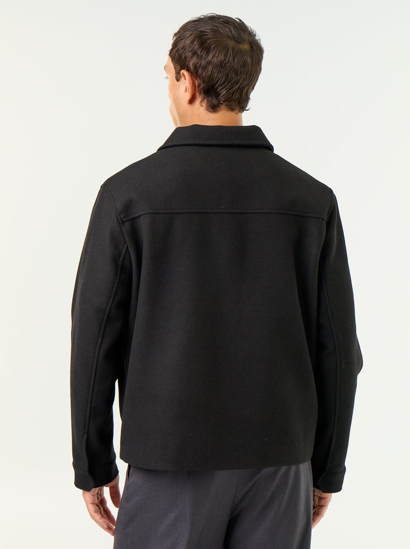 Giacca effetto lana con collo a camicia Nero - Kiabi