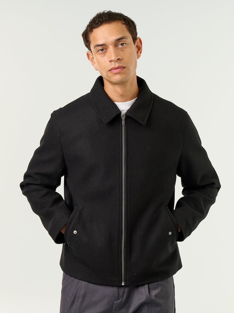 Giacca effetto lana con collo a camicia Nero - Kiabi