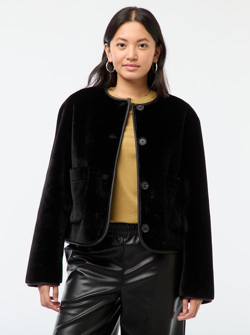 Giacca effetto peluche con collo rotondo - Kiabi