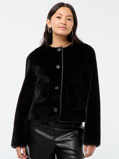 Giacca effetto peluche con collo rotondo - Kiabi
