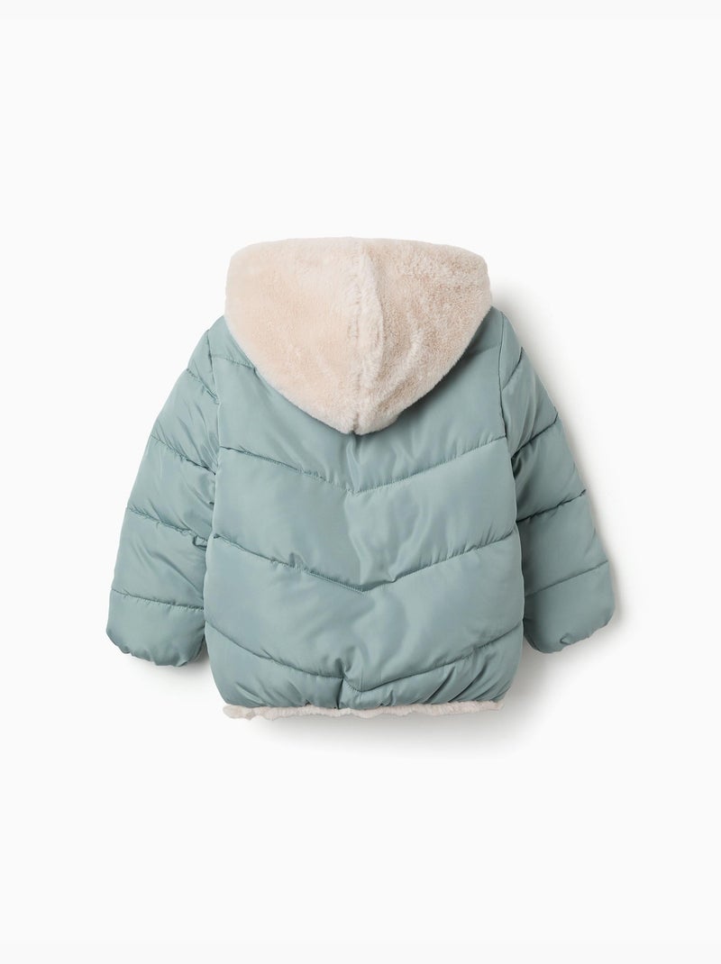Giacca imbottita con cappuccio con fodera in peluche Verde - Kiabi