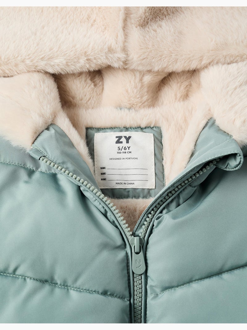 Giacca imbottita con cappuccio con fodera in peluche Verde - Kiabi