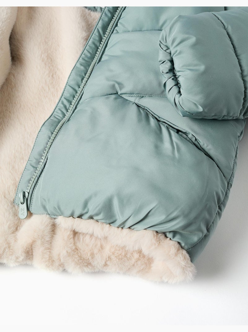 Giacca imbottita con cappuccio con fodera in peluche Verde - Kiabi