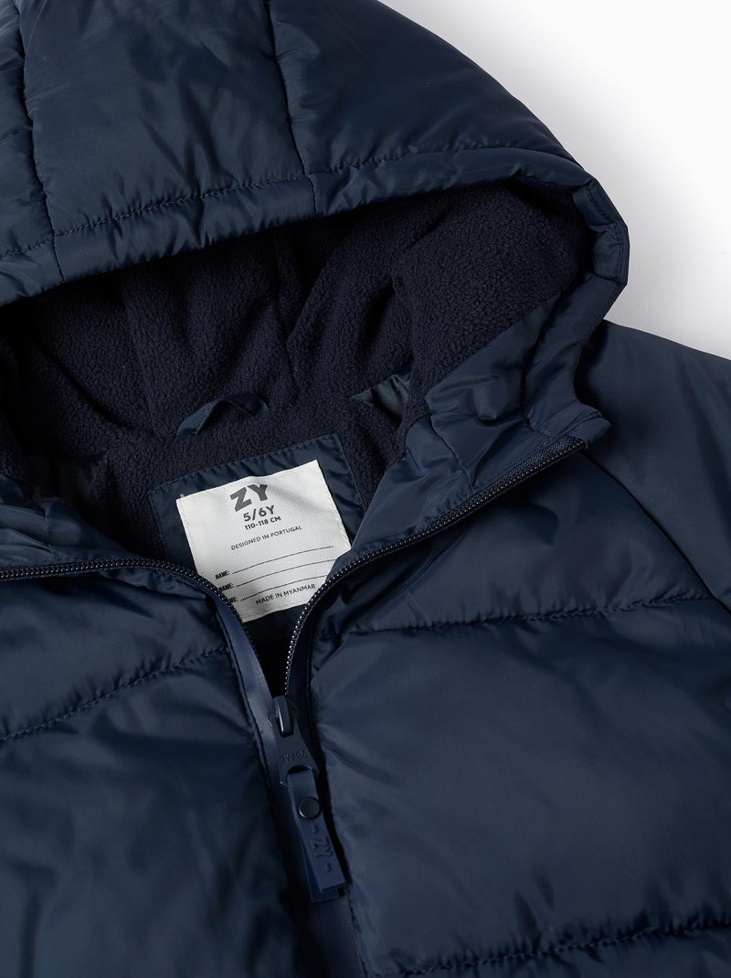 Giacca imbottita con cappuccio e fodera in pile Blu scuro - Kiabi