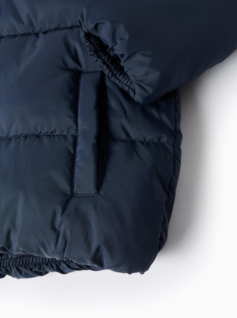 Giacca imbottita con cappuccio e fodera in pile Blu scuro - Kiabi