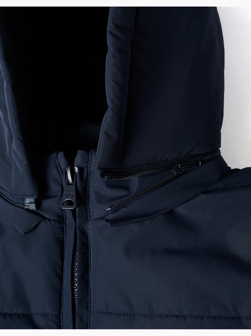 Giacca imbottita con cappuccio e fodera in pile Blu scuro - Kiabi