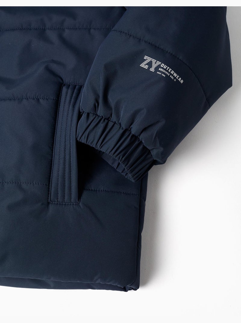 Giacca imbottita con cappuccio e fodera in pile Blu scuro - Kiabi