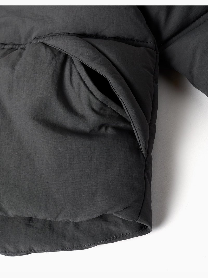 Giacca imbottita con cappuccio e fodera in pile Grigio scuro - Kiabi