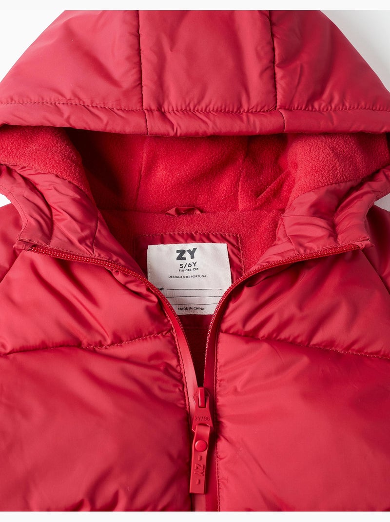 Giacca imbottita con cappuccio e fodera in pile Rosso - Kiabi