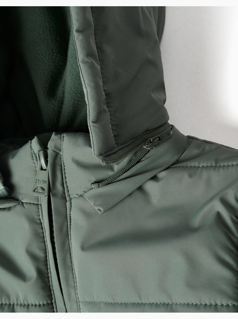 Giacca imbottita con cappuccio staccabile Verde scuro - Kiabi