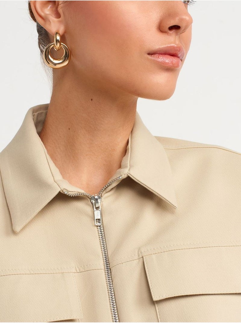 Giacca imbottita cropped in popeline di cotone dilvin Beige argilla - Kiabi