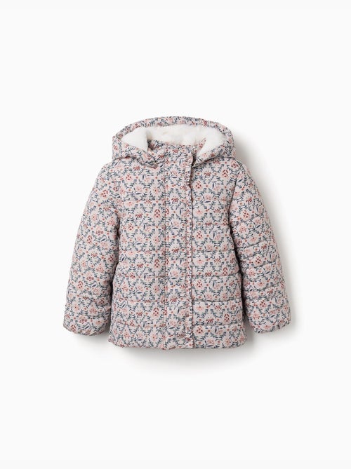 Giacca imbottita floreale con cappuccio e fodera in peluche - Kiabi Giacca imbottita floreale con cappuccio e fodera in peluche - Kiabi