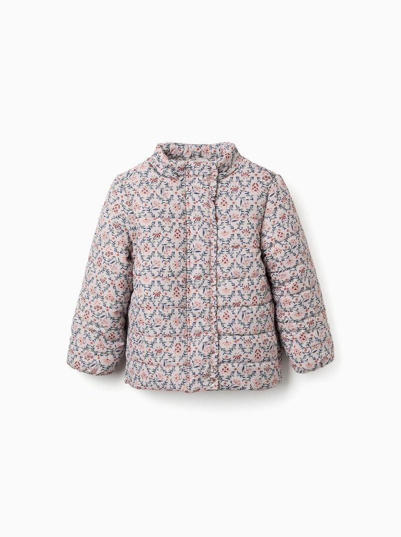Giacca imbottita floreale con cappuccio e fodera in peluche Beige chiaro - Kiabi