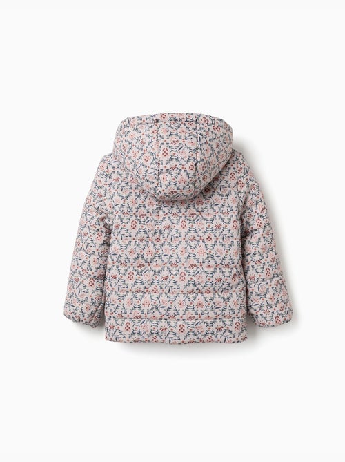 Giacca imbottita floreale con cappuccio e fodera in peluche - Kiabi Giacca imbottita floreale con cappuccio e fodera in peluche - Kiabi