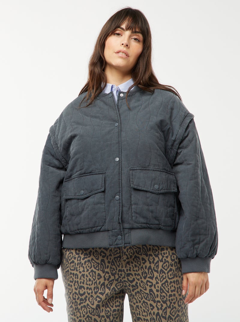 Giacca imbottita in cotone con onde verticali NERO - Kiabi