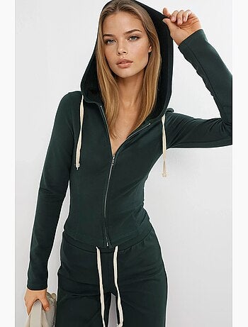 Giacca in cotone aderente con cappuccio e chiusura con zip busem