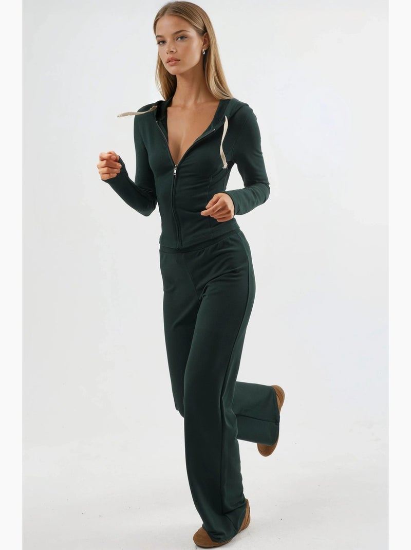 Giacca in cotone aderente con cappuccio e chiusura con zip busem Verde scuro - Kiabi